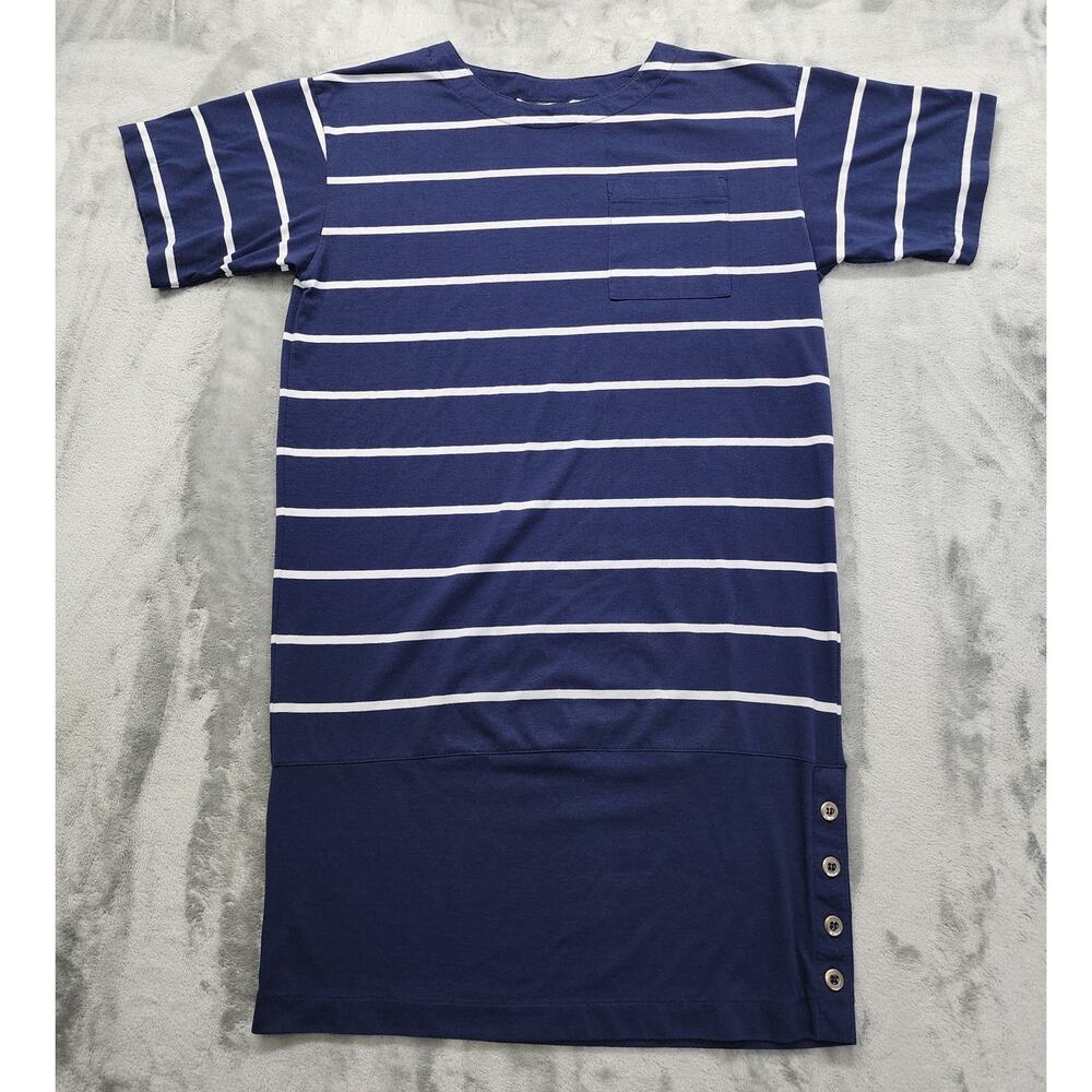 Vintage S. Roberts Striped Button Hem‎ T-Shirt Dress Size M Blue White Nautical